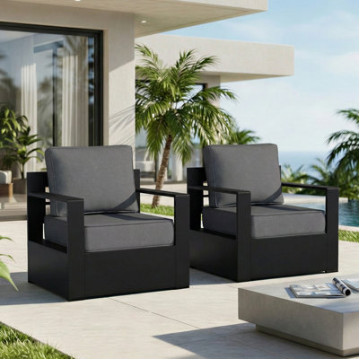 Oneita Modern Outdoor Aluminum 2-piece Armchair Set with Durable All-weather Thick Grey Cushions
