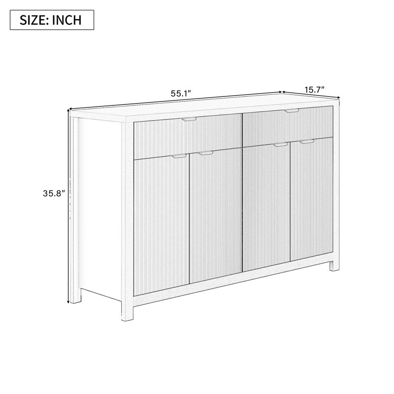 Console 55,12 po avec buffet et armoire de rangement pour la cuisine, Cyan