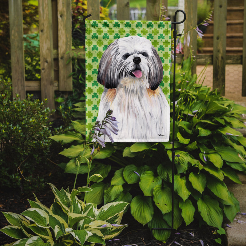 Drapeau de jardin à 2 côtés st. patrick day trèfle, Shih tzu (blanc et brun)