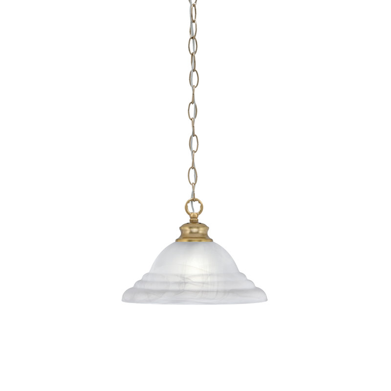 Luminaire suspendu en chaîne avec verre tourbillon blanc albâtre de 12 po, Laiton New Age
