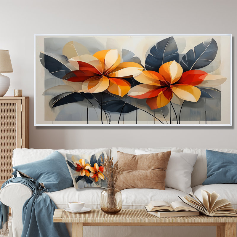 Chuk Summer Hibisuc In A Geometric Symphony I - art mural hibiscus, H 28 po x l 60 po, Impression encadrée flottante, Blanc