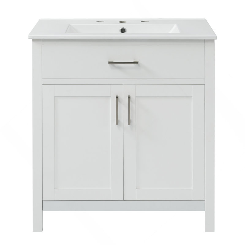 Meuble-lavabo de 30 pouces avec lavabo en céramique et beaucoup de rangement - le choix parfait pour les petites salles de bain