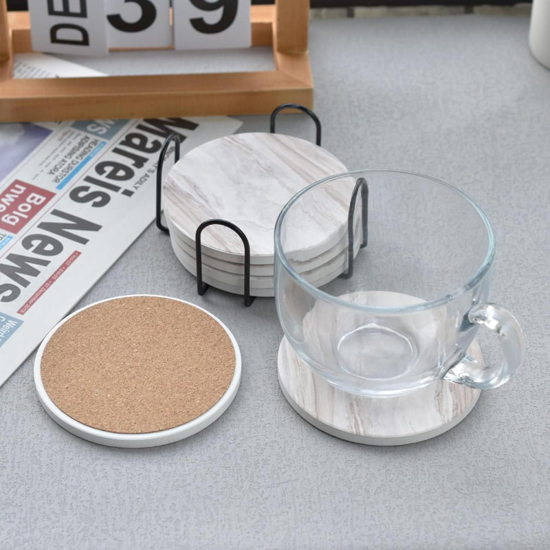 Ensemble de sous-verres absorbant les sous-verres en céramique de style marbre avec support pour sous-verres