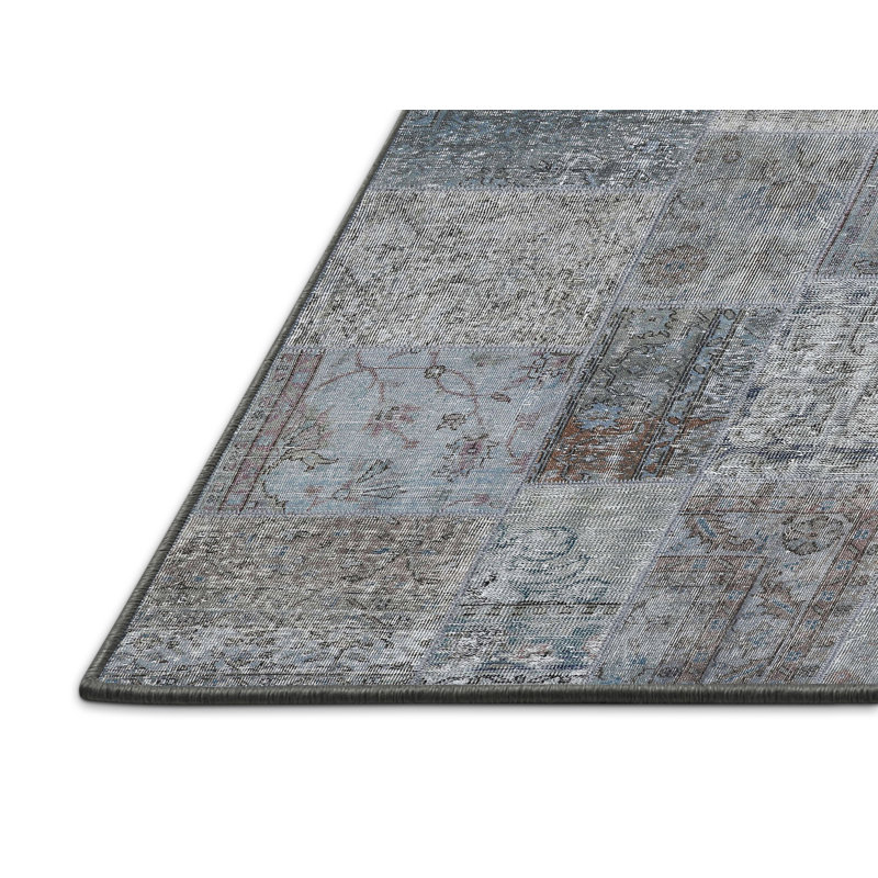 Tapis en laine gris / bleu, Rectangle 2 pi x 5 pi