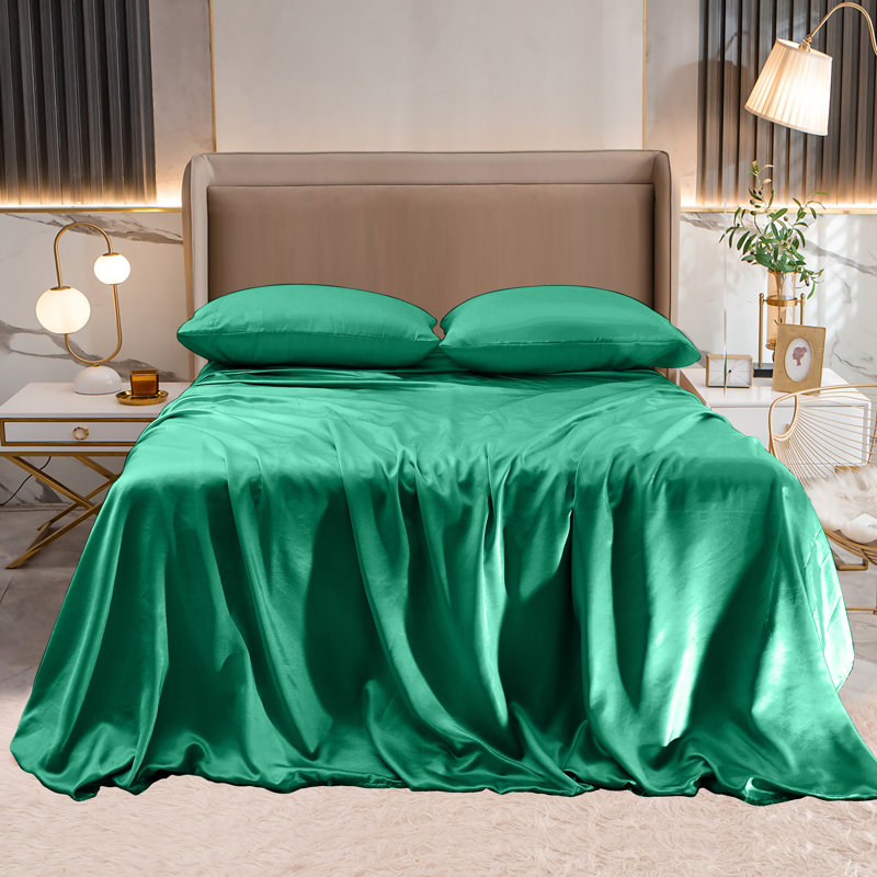 Elegant Comfort Luxurious 4-Piece Silky Satin Sheet Set, Skin And Hair Friendly, Wrinkle, Fade, Stain Resistant With Deep Pockets Fitted Sheet, Cooling Soft Satin Sheet Set