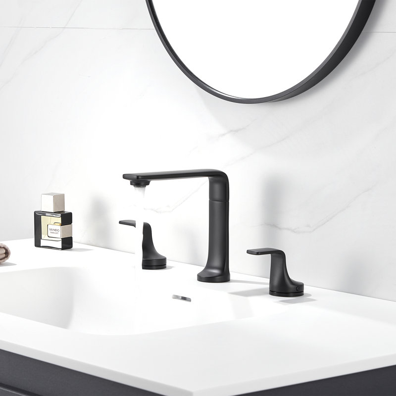 Robinet de meuble-lavabo à 2 poignées avec drain escamotable en métal Varen, Noir mat
