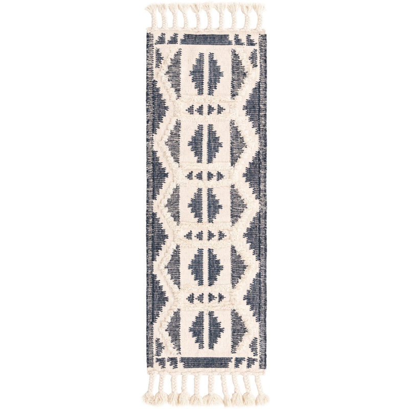 Tapis contemporain de couleur bleu foncé Annonciata, Tapis de couloir 2 pi 2 po x 5 pi 1 po
