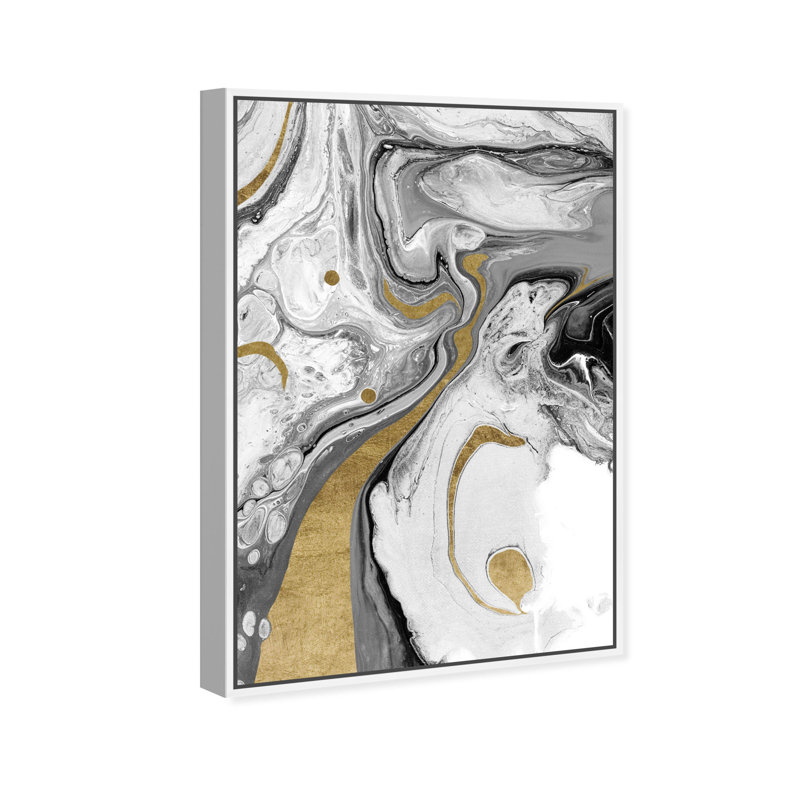 «Dark Cosmos, Water Marble Texture», impression sur toile, Toile avec cadre blanc, H 24 po x l 16 po