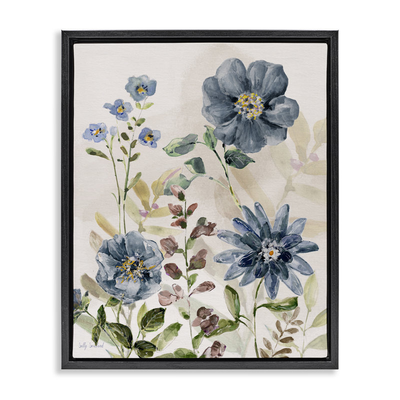 Art mural sur toile flottante Blush Blues Garden, design par Sally Swatland, H 21 po x l 17 po, Cadre flottant noir de jais
