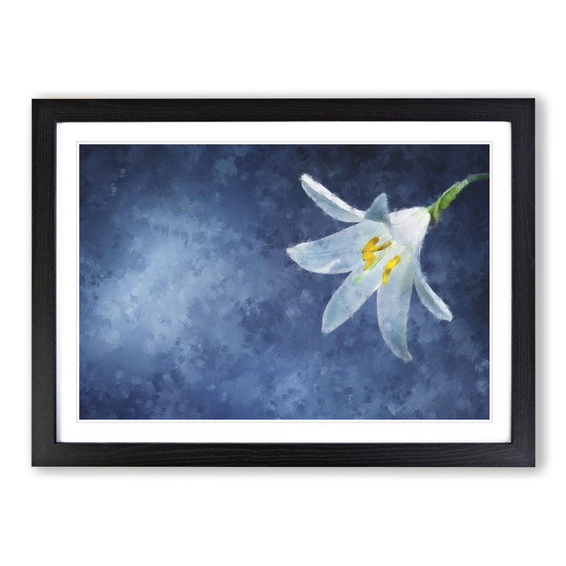White Flower Painting - Picture Frame Graphic Art, Black, 36cm H x 48cm W x 2cm D