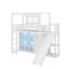 Lit mezzanine simple avec garde-robe, tablettes de rangement, glissoire et DEL