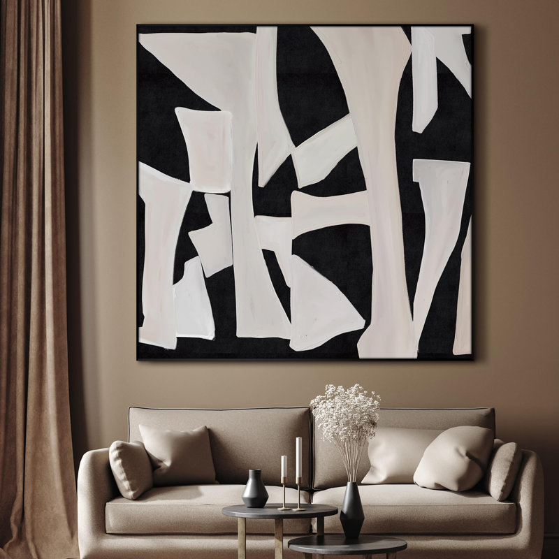 Extra Large Wall Art Fabric Print - Black Cutout Abstract Bold Collage Look Illustration Artwork Decor for Living Room or Bedroom - "Frame Assembly Required (Unfinished Frame)"