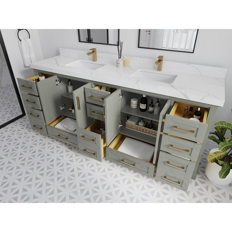 Ensemble de meuble-lavabo double 84 po Esin, Blanc, À feuilles persistantes, Or