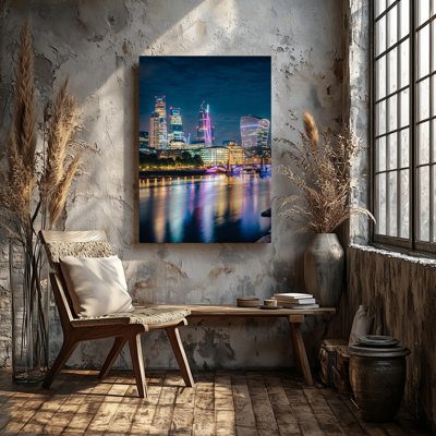 Canvas A Vibrant Cityscape At Night Showcasing A Stunning Skyline Of Wall Art Modern Skyscrapers Illuminated With Colorful Neon Lights Canvas Wall Art