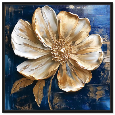 Gold on Blue Serenade Canvas Elegant Floral Art by Art Remedy