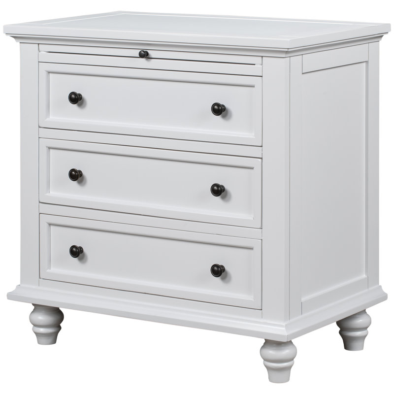  3-Drawer Storage Wood Cabinet, End Table with Pull Out Tray, Suitable for Living Rooms or Bedrooms, Combining Style and Functionality