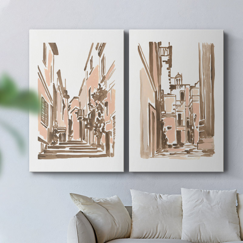 Blush Architecture Study I - Toile tendue avec châssis de qualité supérieure - Prêt à être accroché