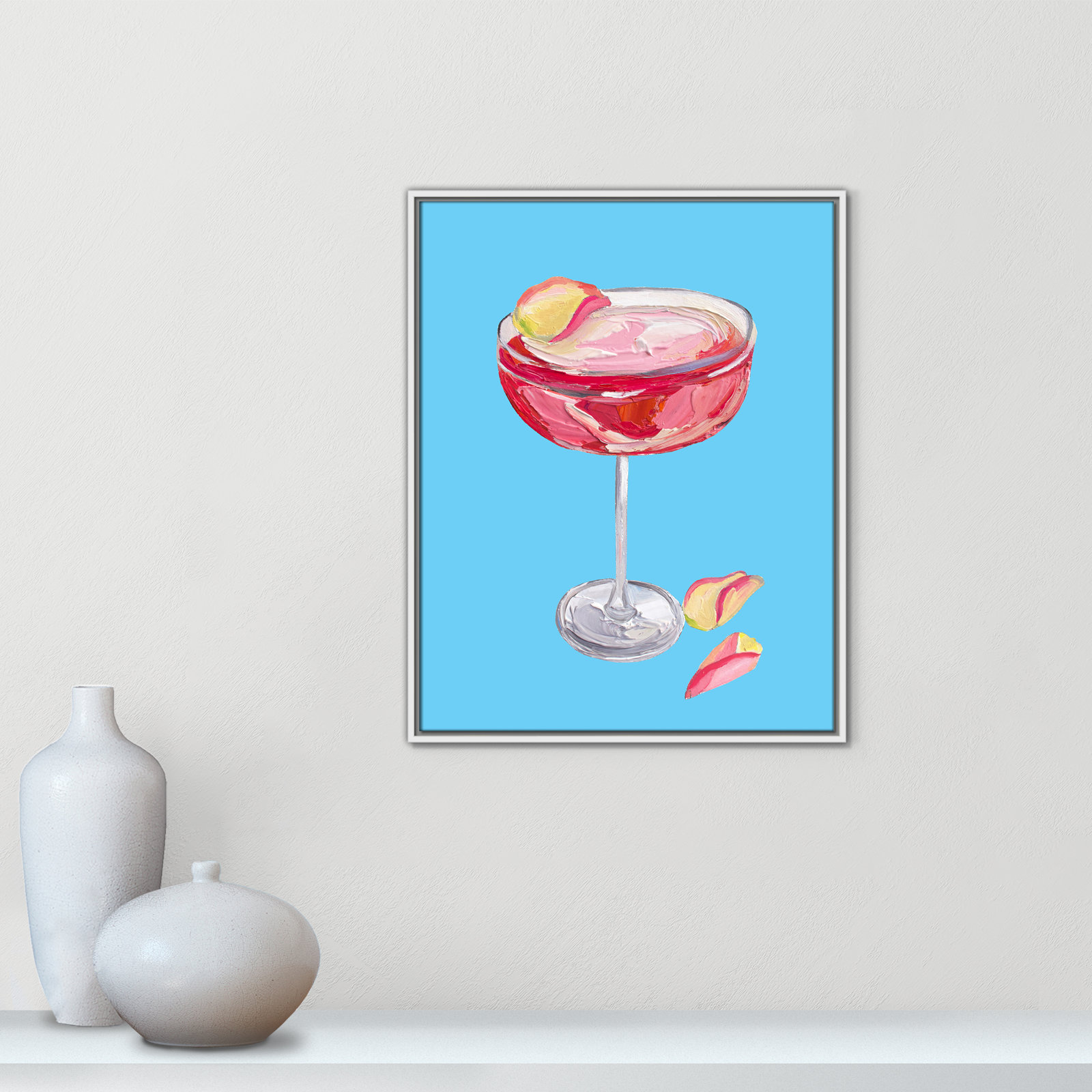 Sparkling Rose Gin Cocktail Print by Straker, 29.5" H x 23.5" W, White Floater