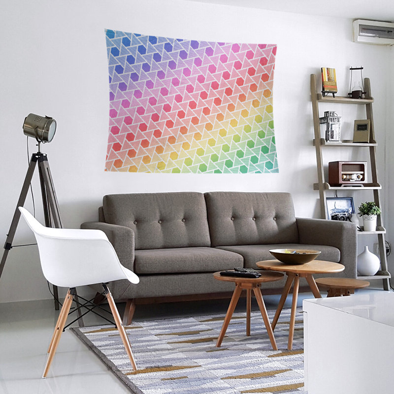 Tapisserie murale hexagonales et triangles, Arc-en-ciel, H 68 po x l 80 po