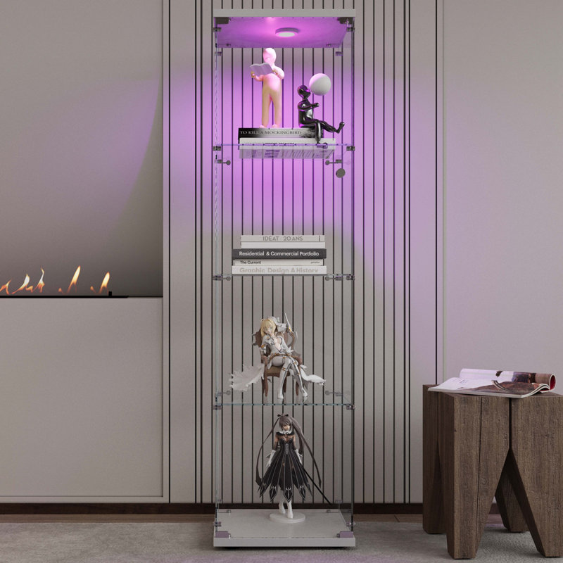 Vitrine à DEL avec 4 tablettes vitrées et porte, Blanc