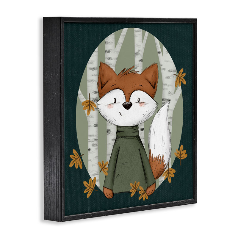Renard automnal et bouleaux, giclée encadrée, design par Sarah Hickman, Giclée encadrée noir minuit, H 12 po x l 12 po