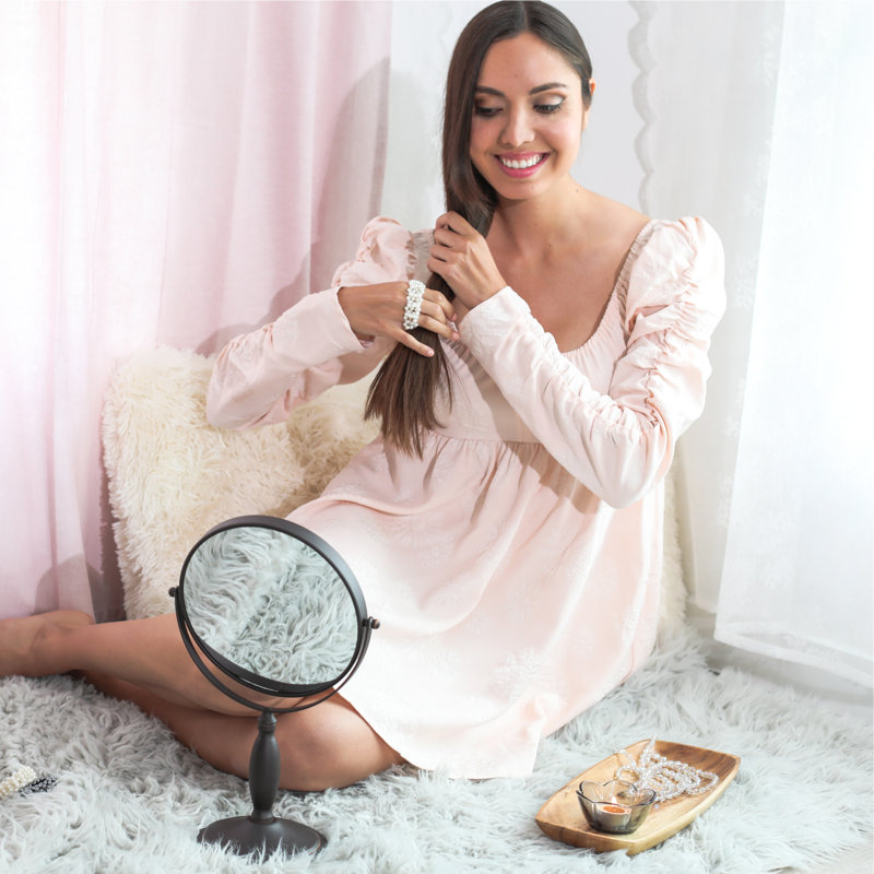 OVENTE 8'' Tabletop Makeup Mirror with 1X/7X Magnification, 360° Swivel Design and Double-Sided Free-Standing Vanity Mirror Perfect for Dresser, Bedroom and Office Desk, Antique Bronze MNLAT80ABZ1X7X