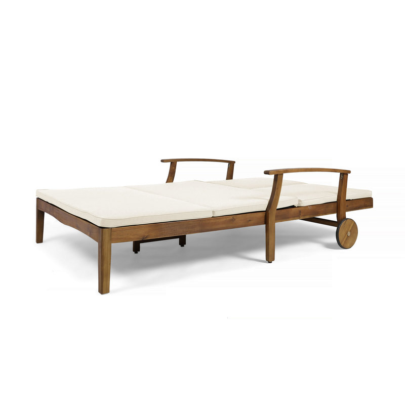 Double chaise longue de patio avec coussin, Crème, crème