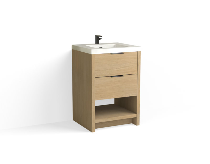 Vue 24" W Freestanding Single Bathroom Vanity, Matte White/Single, Matte Black, Biondo