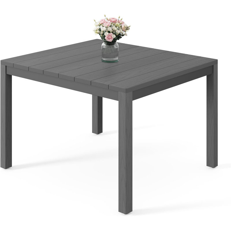 All-weather Patio 4-person Dining Table, Hips & Aluminum Frame Outdoor Dining Table With Umbrella Hole,, Gray