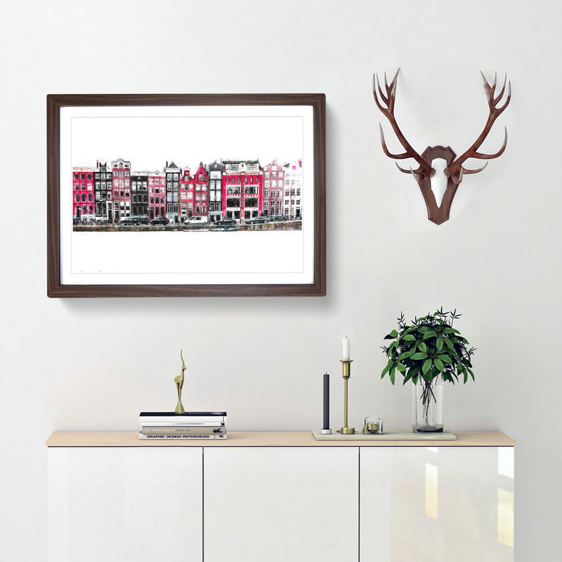 Wintertime in Amsterdam Netherlands - Picture Frame Painting Print, 62cm H x 87cm W x 2cm D, Walnut Framed