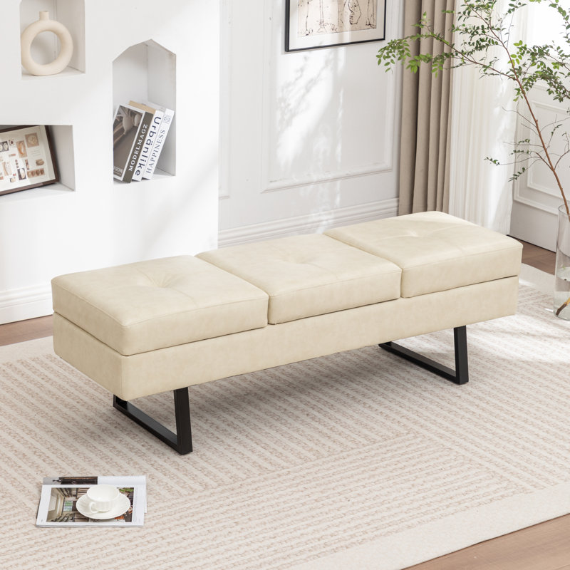 Banc de rangement rembourré en similicuir Charice, Beige