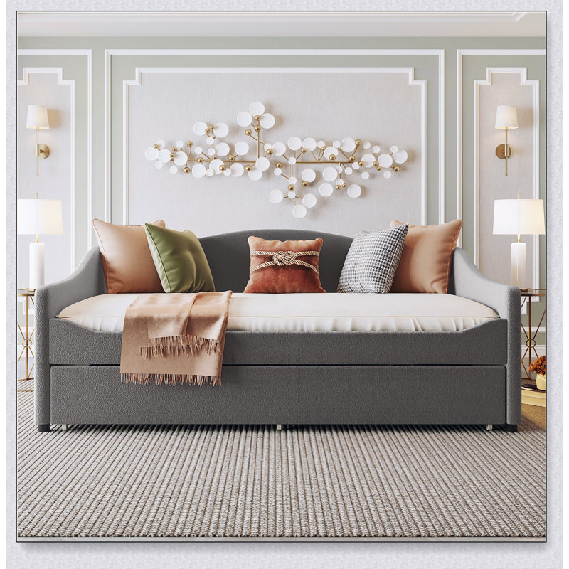 Upholstered Daybed With Light And Trundle, Gray