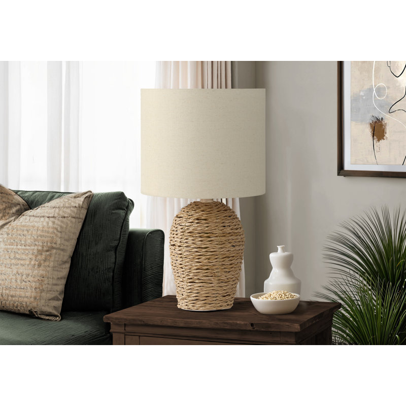 Lighting, 17"h, Table Lamp, Natural Rattan, Beige Shade, Transitional, Brown