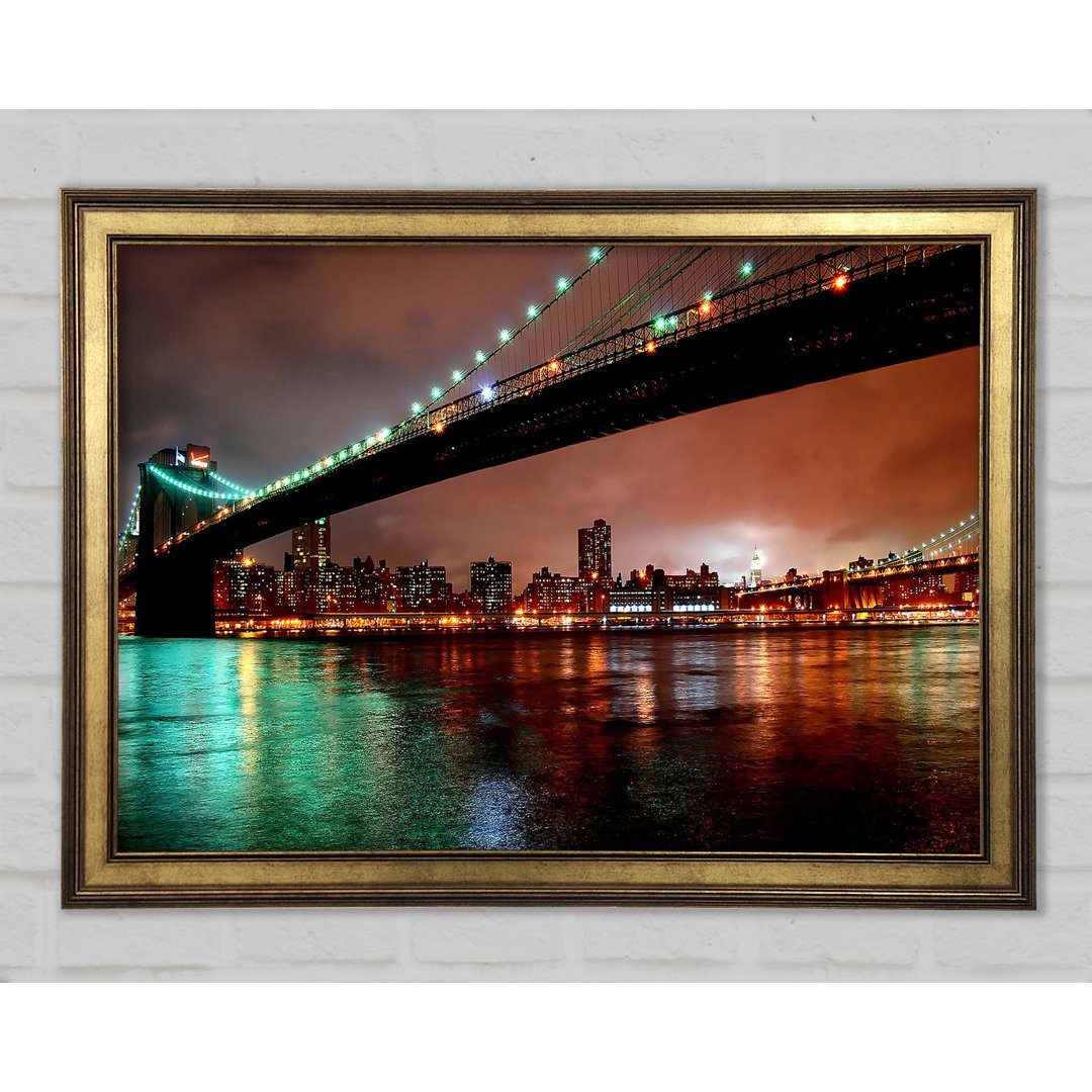 Brooklyn Bridge New York bei Nacht - Einzelner Bilderrahmen Kunstdrucke auf Holz