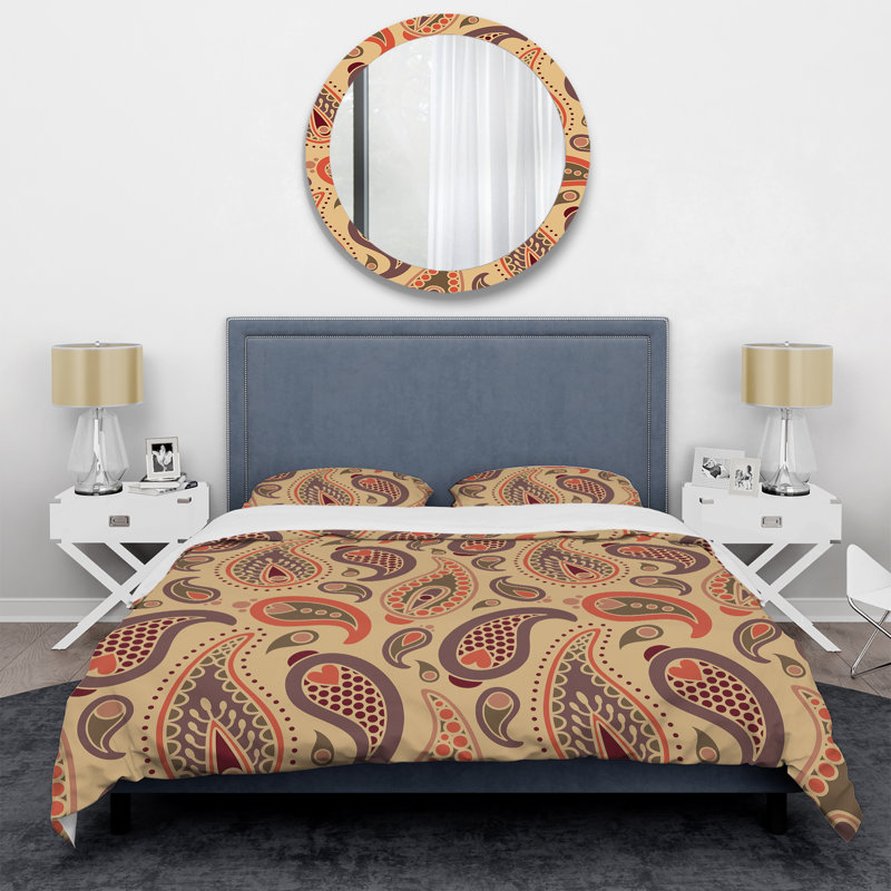 Ensemble de housse de couette à motif floral cachemire brun - Polyester microfibre