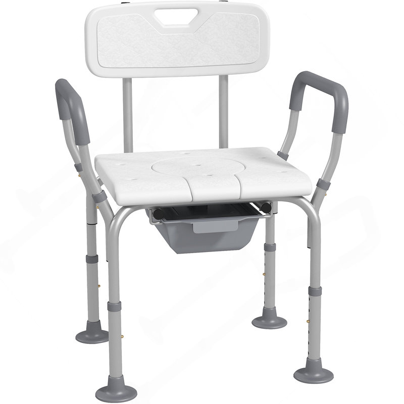 Shower Chair With Back And Arms, Height Adjustable Bedside Commode, Raised Toilet Seat For Enhanced Comfort And Safety Of Seniors And Disabled
