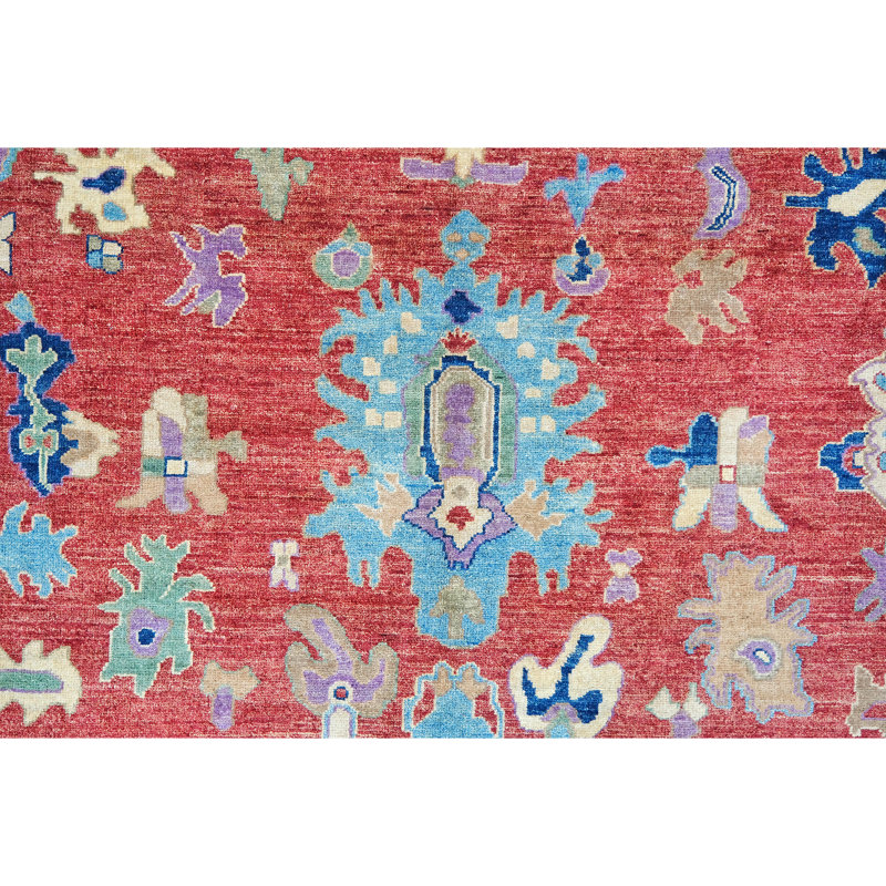 Tapis rouge et bleu marine noué à la main de haute qualité