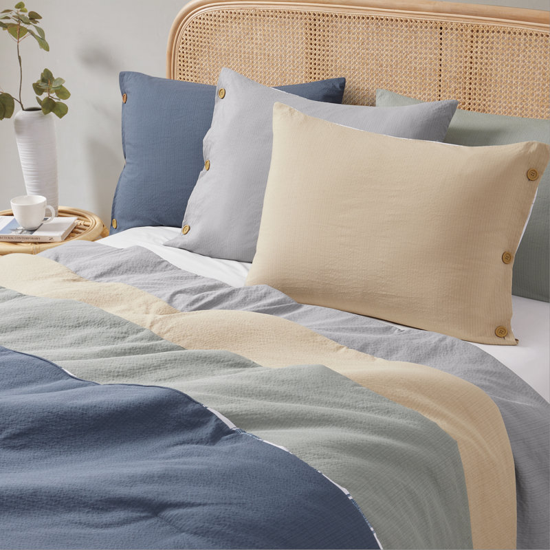 Ensemble d'édredon réversible texturé 3 pièces Lina, Double/Grand, 3, Chambray