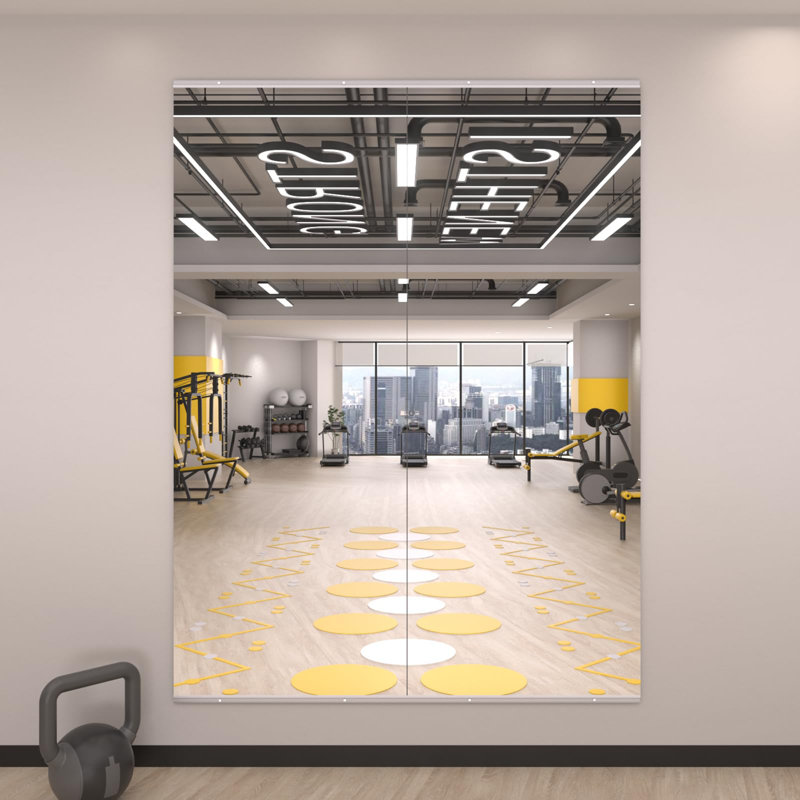 Ensemble de 2 miroirs de salle de sport modernes à fixation murale, encadrés, argent, 63 po x 24 po