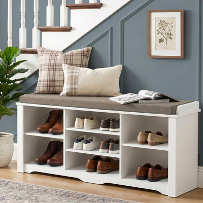 39.4" Shoe Storage Bench with Cushion and Adjustable Shelves