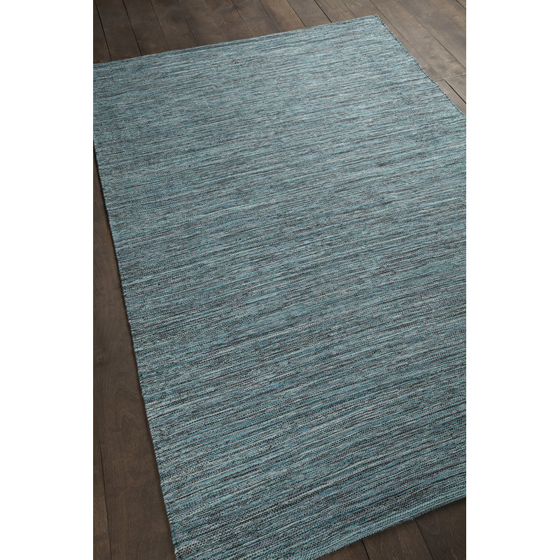 Temme Hand Woven Cotton Area Rug, Rectangle 2' x 3', Blue/Teal/White