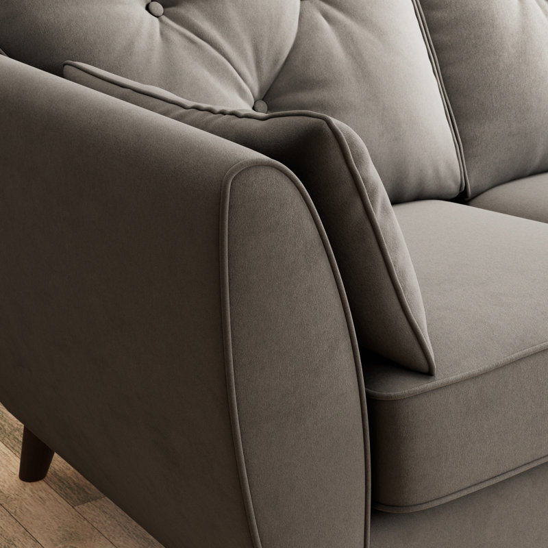 Birjesh 186Cm Fixed Sofa, Asphalt, Dark Brown Wood