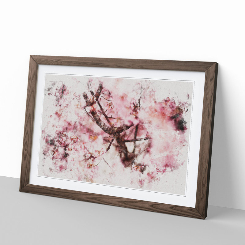 Pink Cherry Blossom Flowers Vol.4 - Picture Frame Graphic Art, Walnut Framed, 48cm H x 65cm W x 2cm D