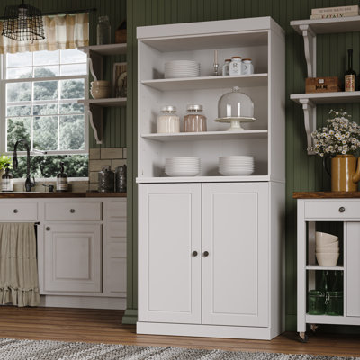 Birce 100% Solid Wood 32" Pantry Cabinet with Solid Doors, 2-Drawers and Adjustable Shelves by Red Barrel Studio
