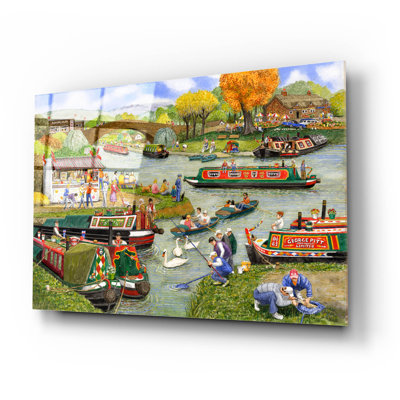 Art mural en verre Epic Art, "Canal Barges" par Gale Pitt, 24 po x 16 po