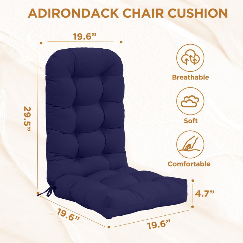 Outdoor Replacement Cushion Set  4.7" Thick High Back Seat / Back Cushions with Ties, Buckle (Set of 2), Dark Blue