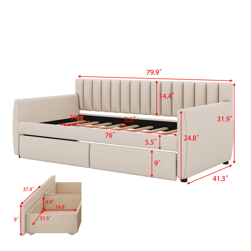 Daemian Upholstered Daybed, Beige