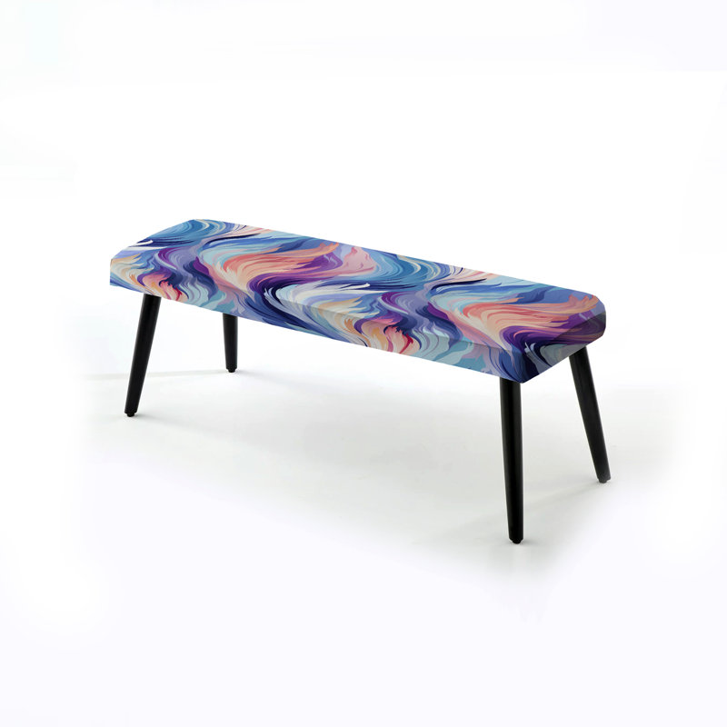 Ikat Dreams mauve et bleu - Banc rembourré noir abstrait