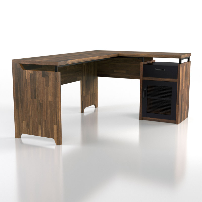 Bureau de direction en bois avec rangement en L 62,8 po Wescomb, Hickory clair
