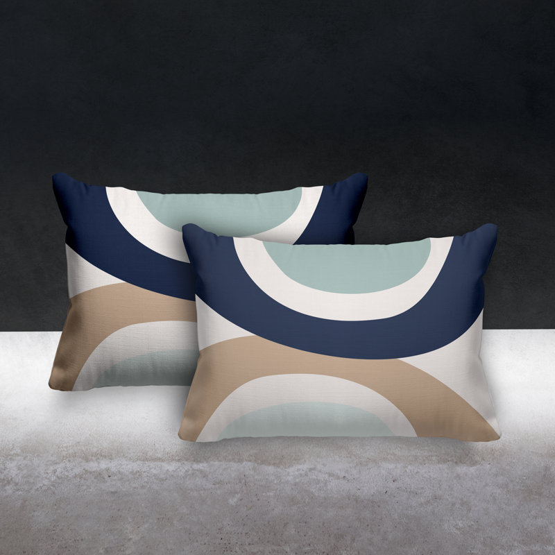 Housse et insert de coussin rectangulaire en polyester pour l'intérieur et l'extérieur, Gris / bleu marine / beige